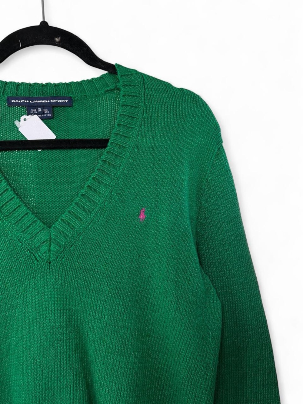 Vintage preppy Ralph Lauren Kelly Green v-neck cotton sweater size XL